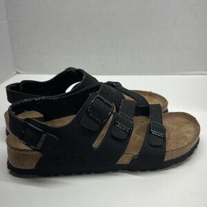 Birkenstock Birki's Ellice Sandals Open Toe Ankle Strap 3 Buckle Black Women's 9